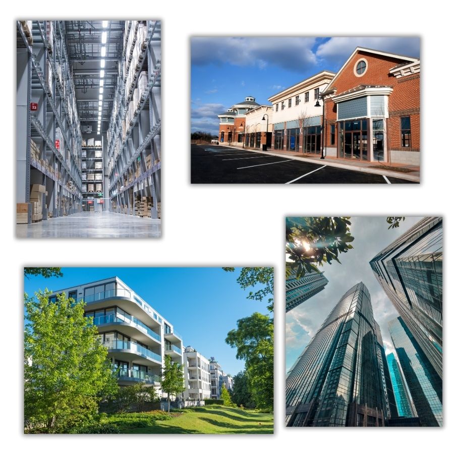 boxes with imagery of people doing real estate deals and tax accounting