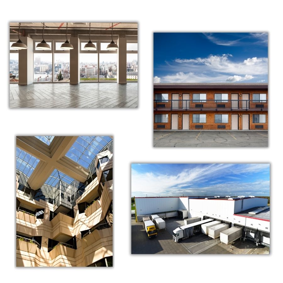 boxes with imagery of people doing real estate deals and tax accounting